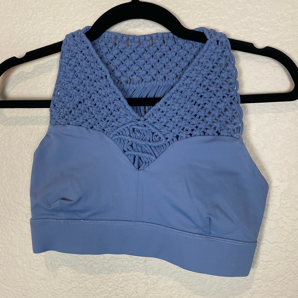 Carbon38 blue macrame sports bra